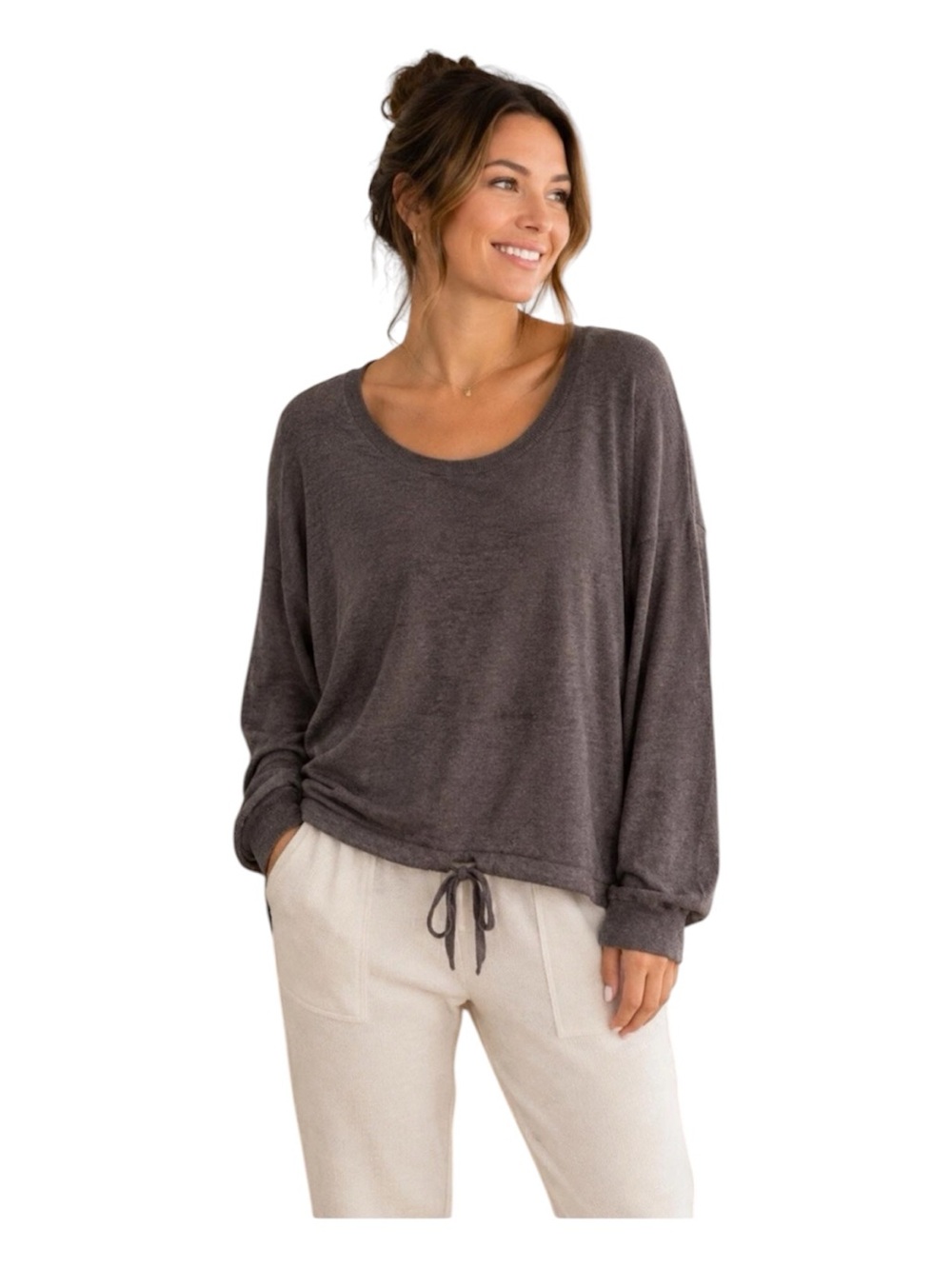 Barefoot Dreams Soft Slouchy  Pullover CozyChic Carbon Gray NWT Sz M